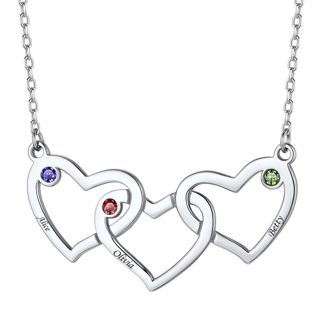 Personalized Heart Necklace with Names and Birthstones