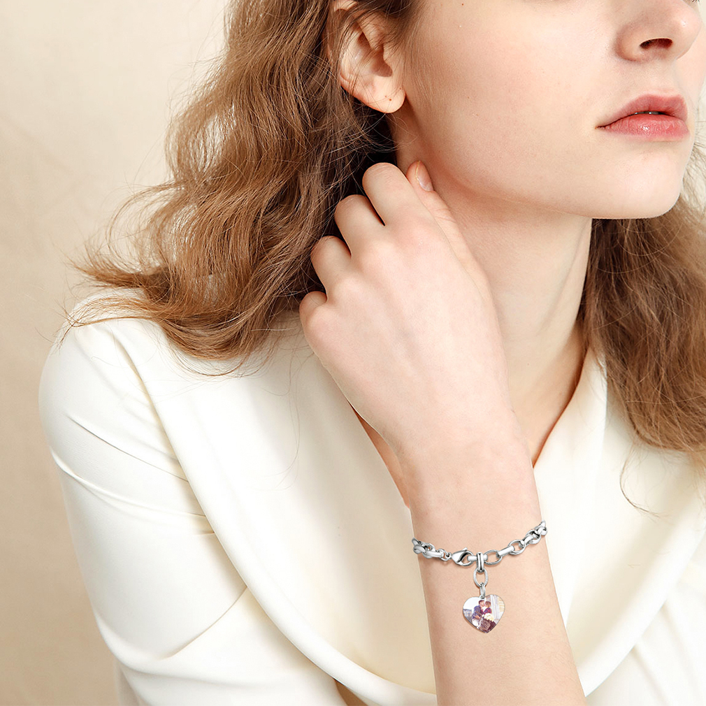 Personalized Heart Photo Charm Chain Bracelet 