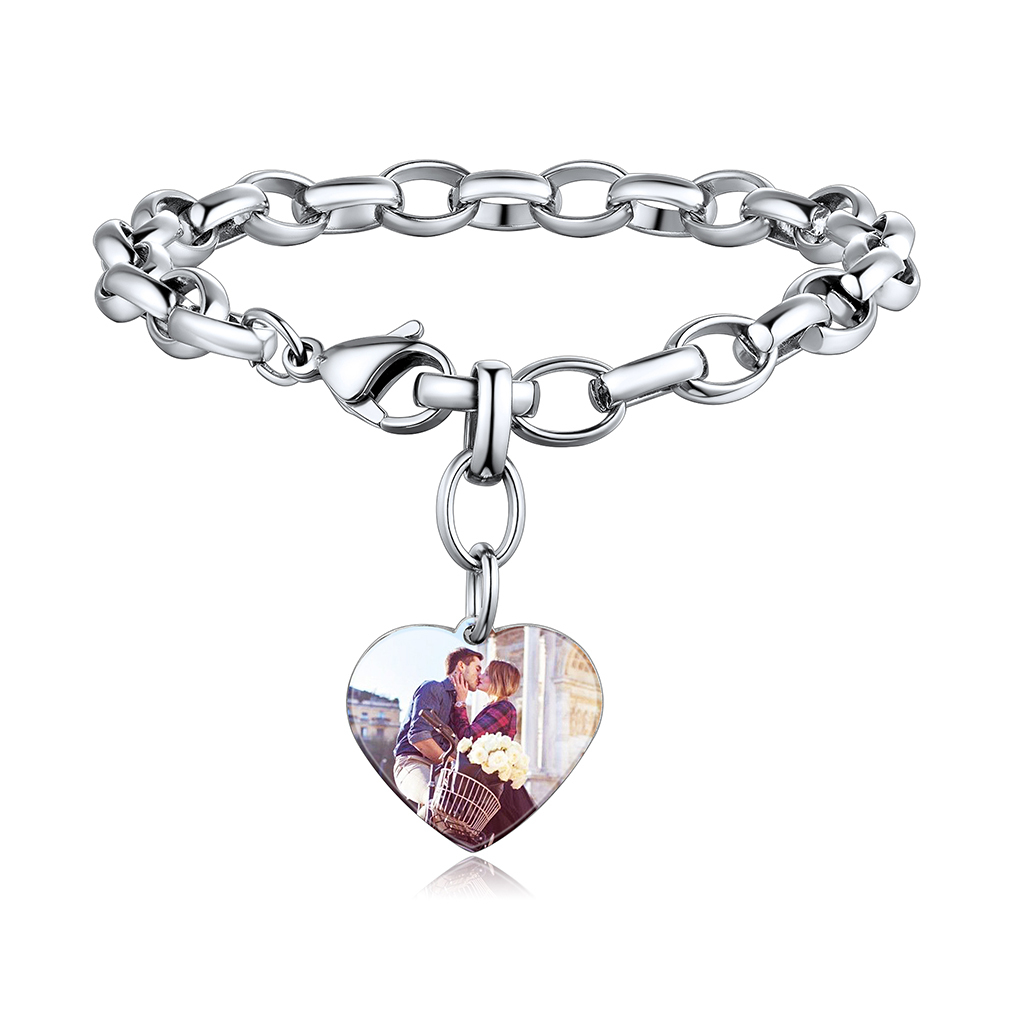 Personalized Heart Photo Charm Chain Bracelet for Women