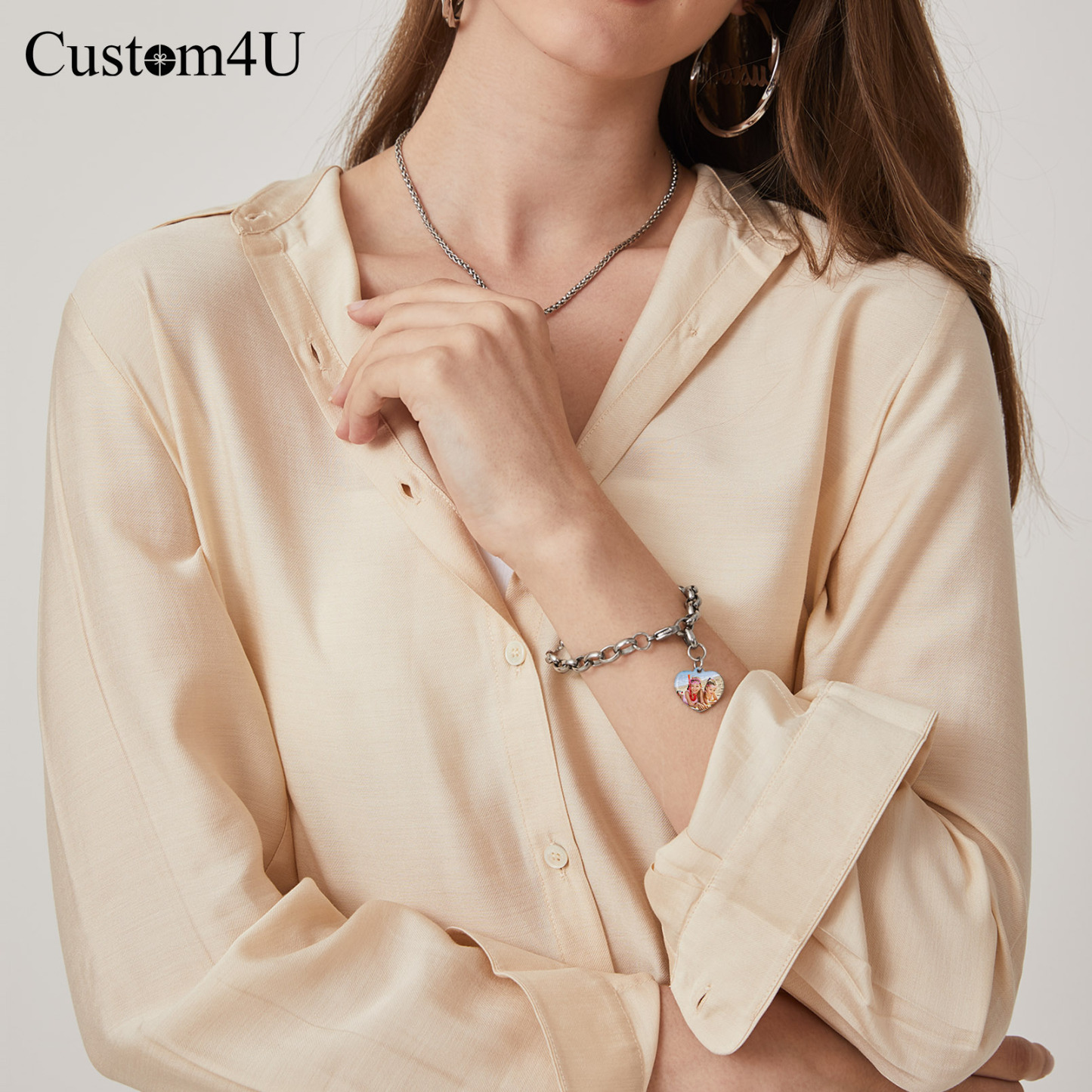 Personalized Heart Photo Charm Bracelet 