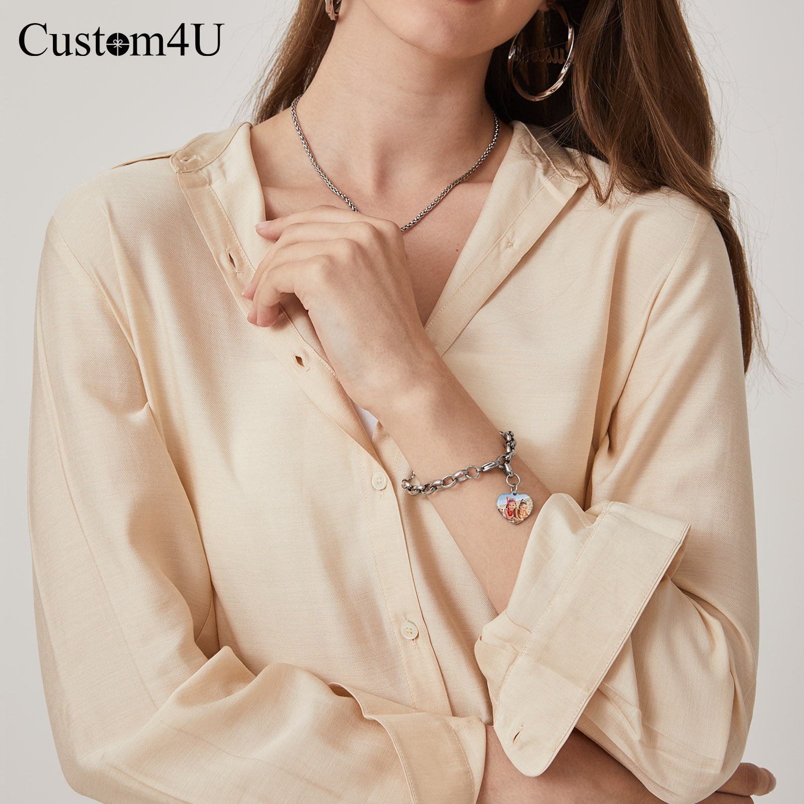 Personalized Heart Photo Charm Bracelet 