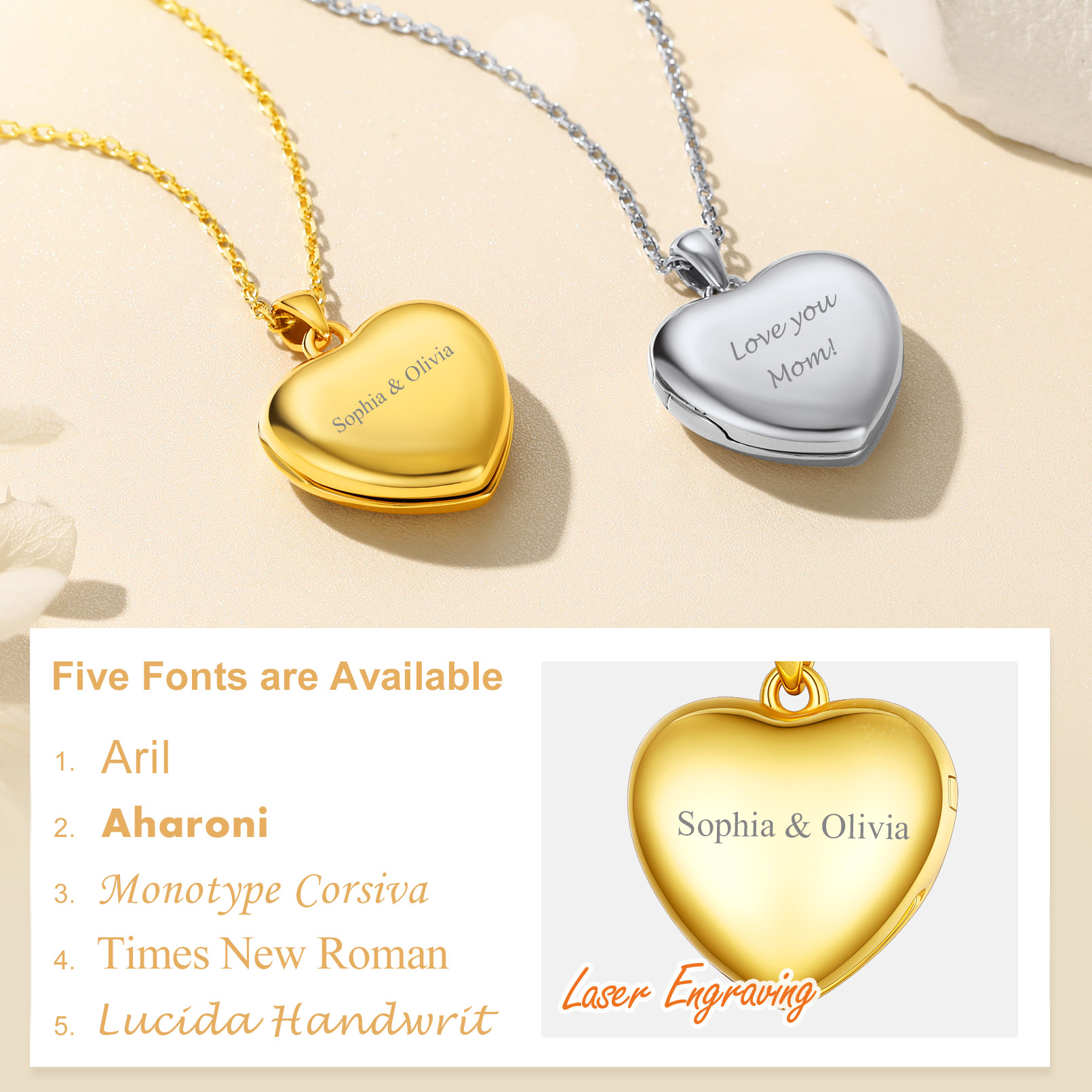 Personalized Heart Photo Engraved Necklace