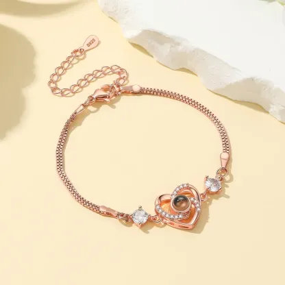 Personalized Heart Photo Projection Bracelet Rose Gold