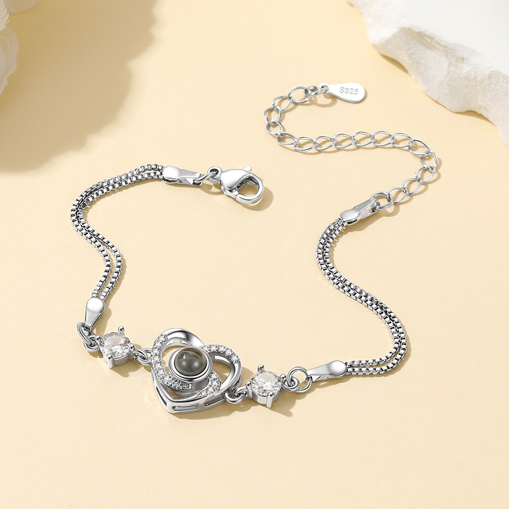 Personalized Heart Photo Projection Bracelet Silver 