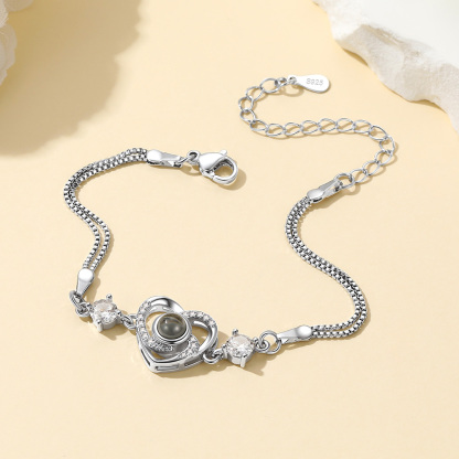Personalized Heart Photo Projection Bracelet Silver 