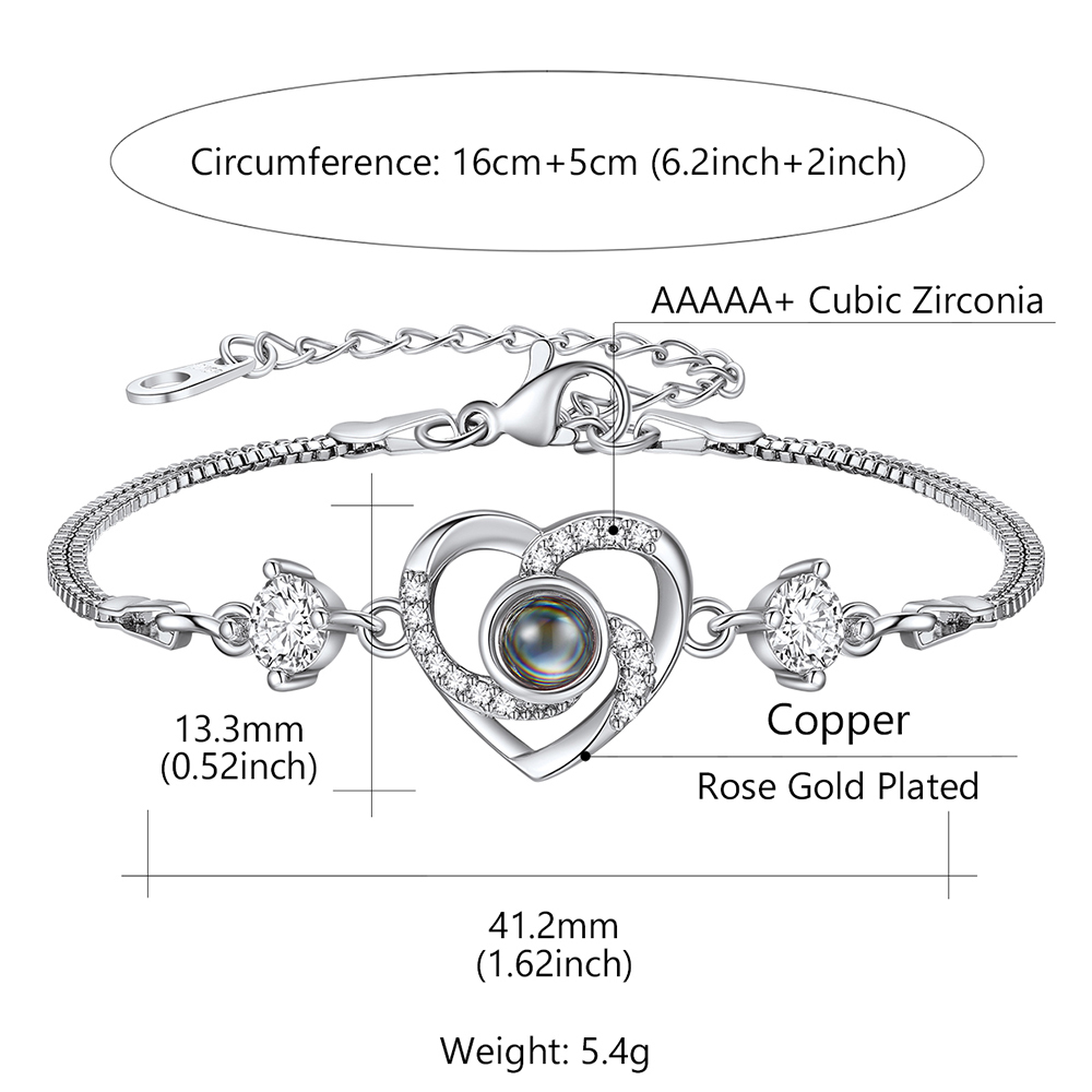 Personalized Heart Photo Projection Bracelet Size Guide