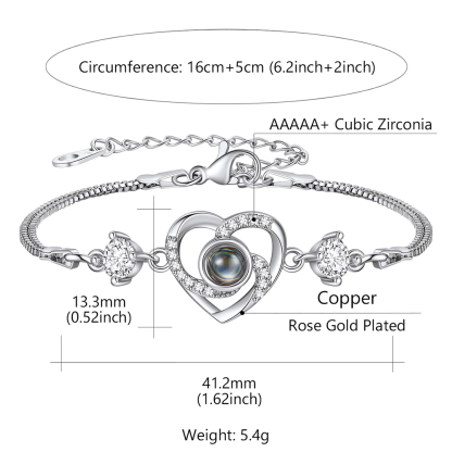 Personalized Heart Photo Projection Bracelet Size Guide
