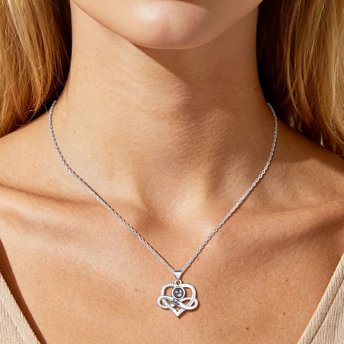 Personalized Heart Photo Projection Necklace for Mom