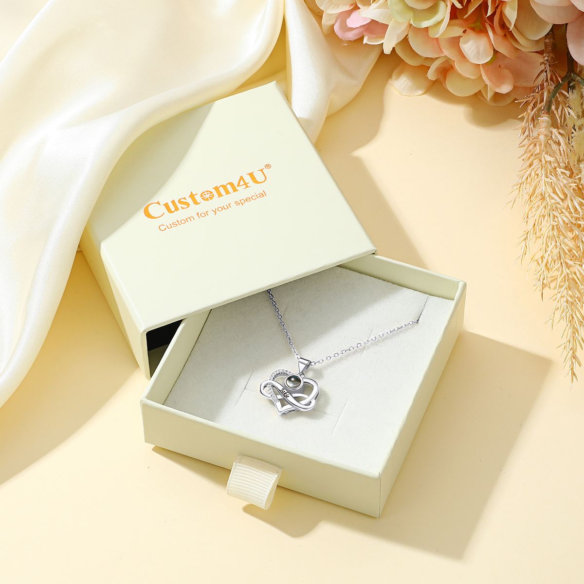 Personalized Heart Photo Projection Necklace for Her Gift Box