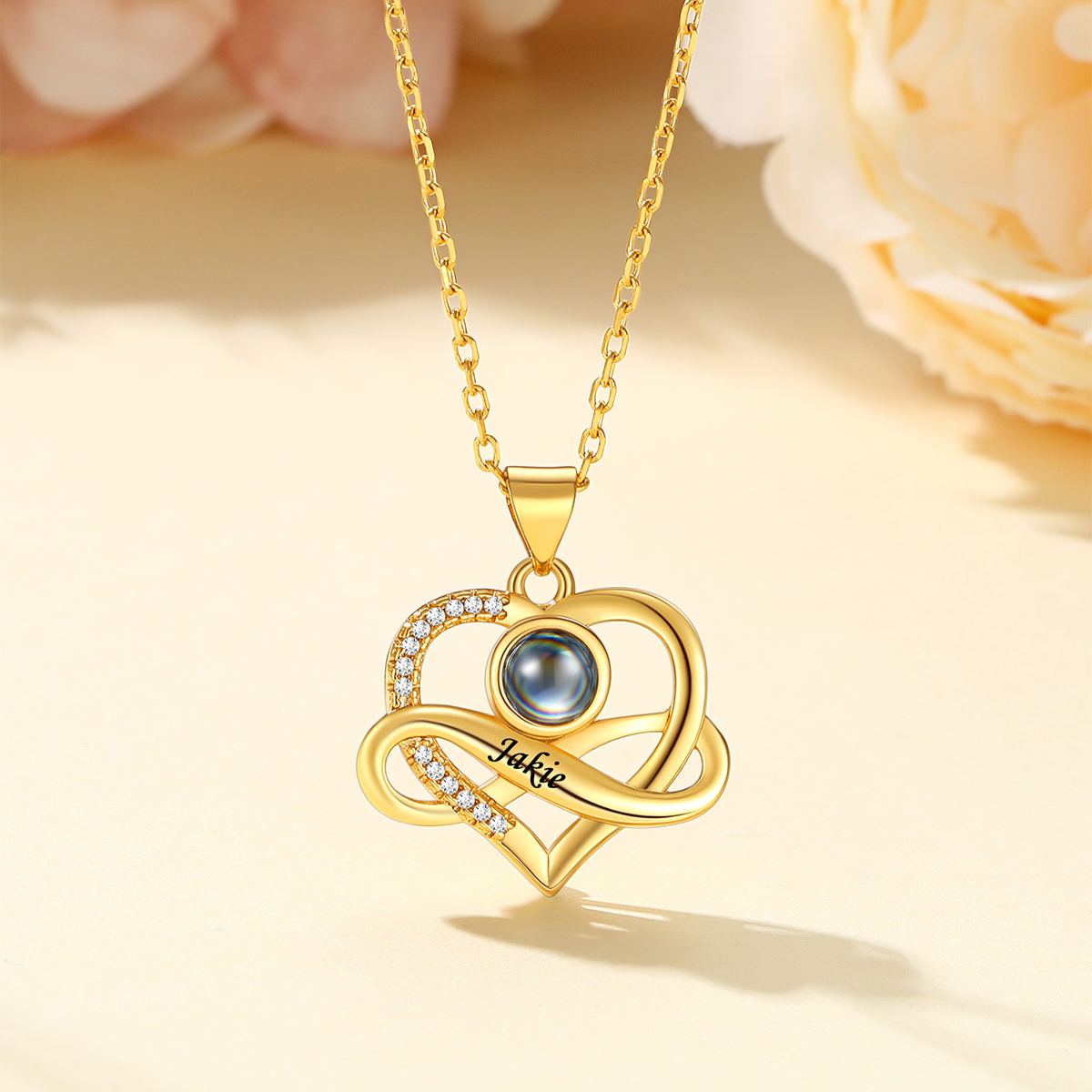 Personalized Heart Photo Projection Necklace for Her Gold