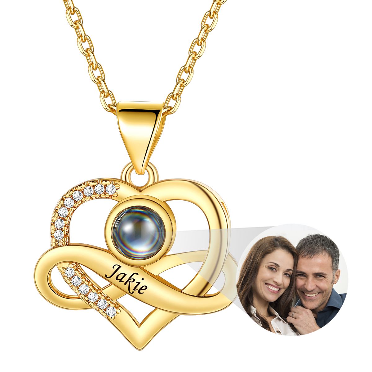 Personalized Heart Photo Projection Necklace for Her Gold