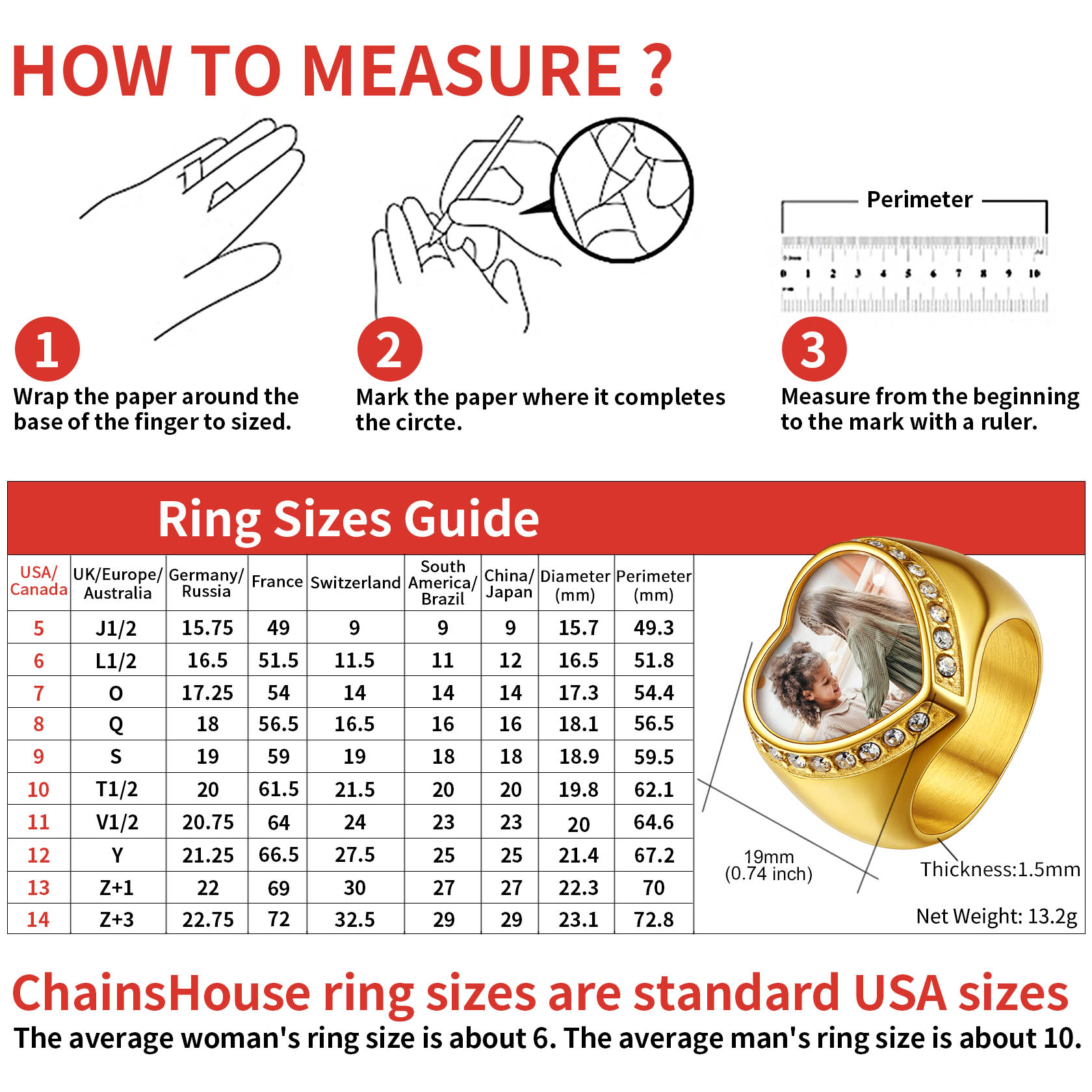 Personalized Heart Shape Signet Photo Rings for Men