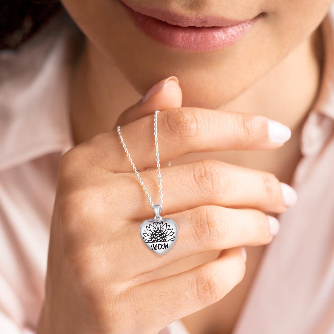 Personalized Heart Sunflower Photo Necklace