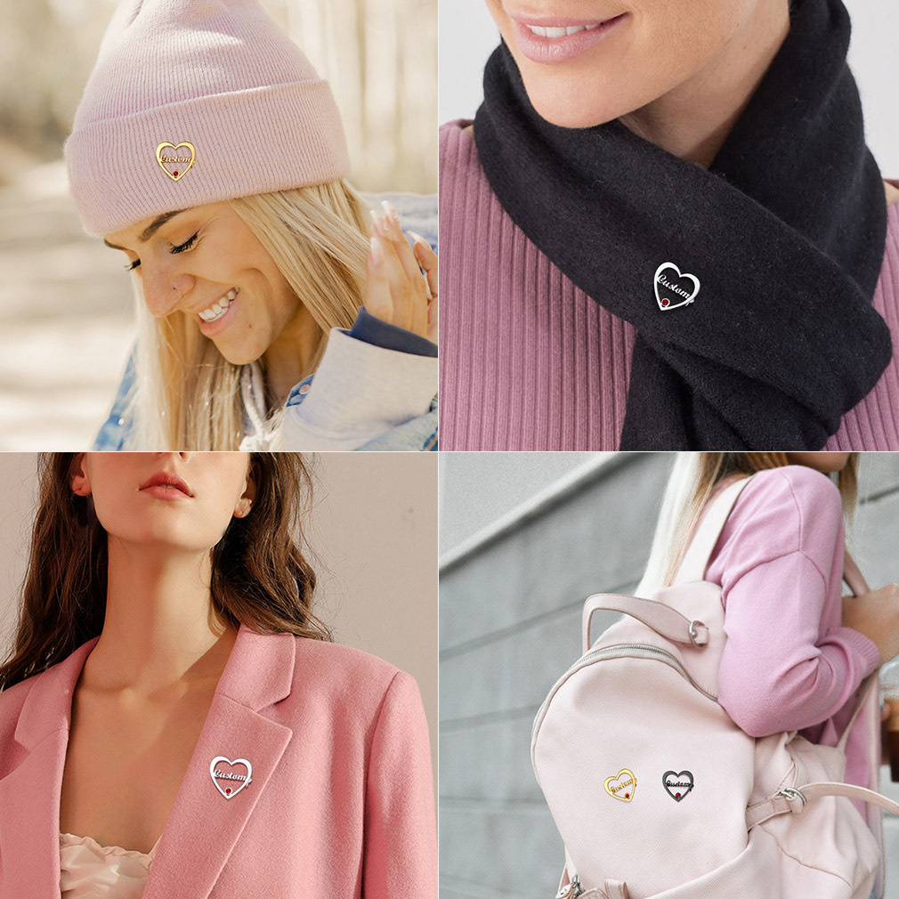 Personalized Heart name Brooch for women