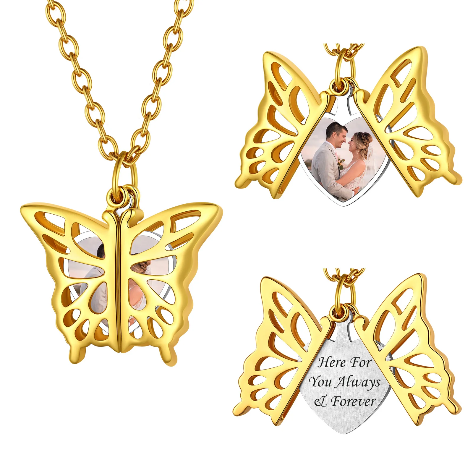 Personalized Hollow Butterfly Photo Necklace for Women