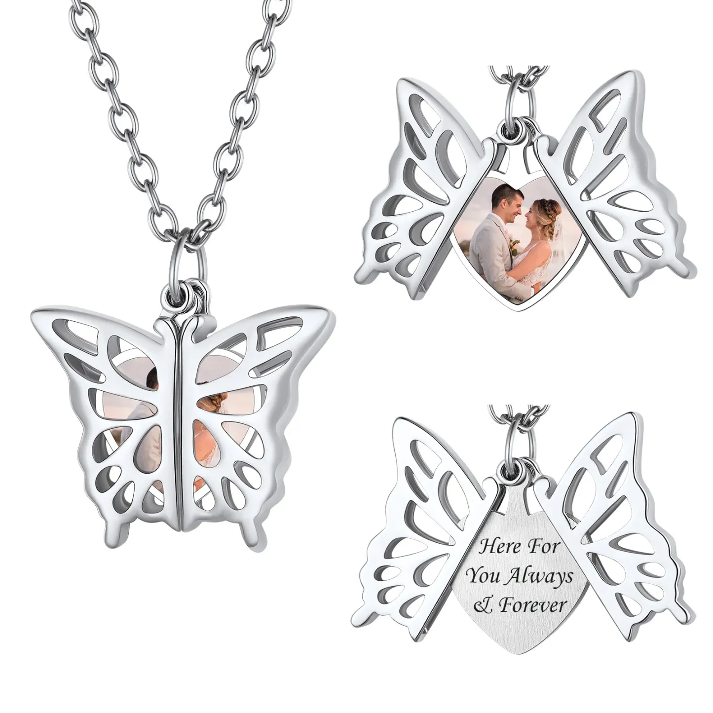 Personalized Hollow Butterfly Photo Necklace for Women