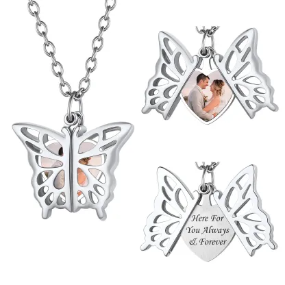 Personalized Hollow Butterfly Photo Necklace for Women