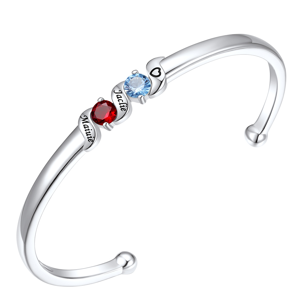 Personalized Infinity Birthstone Bracelets Engraved Name Cuff for Women