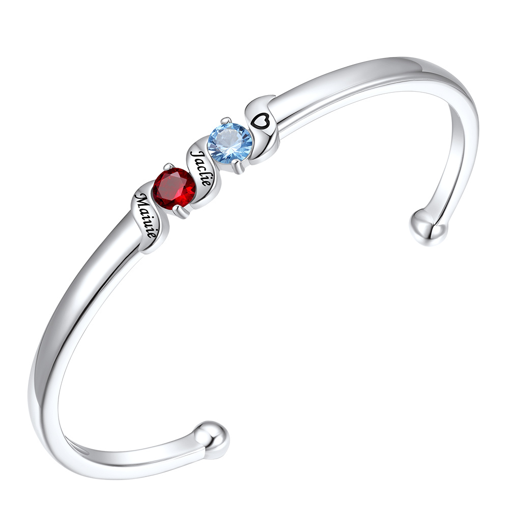Personalized Infinity Birthstone Bracelets Engraved Name Cuff for Women
