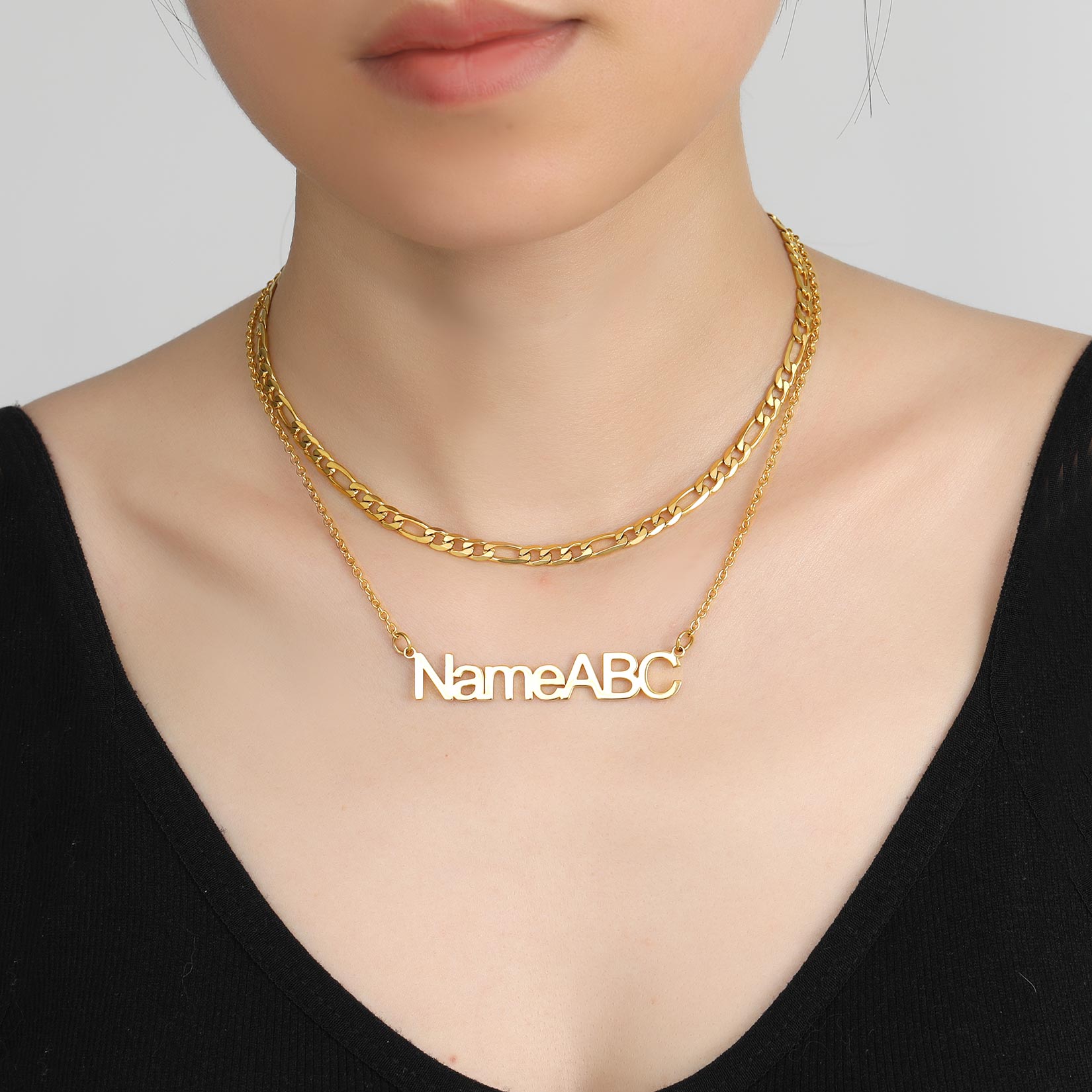 Personalized Layered Name Figaro Chain Necklace