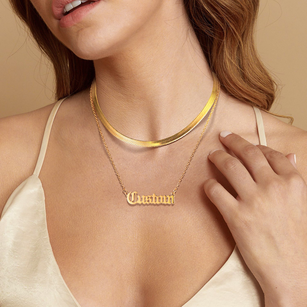 women wearing Personalized Layered Name Necklaces 