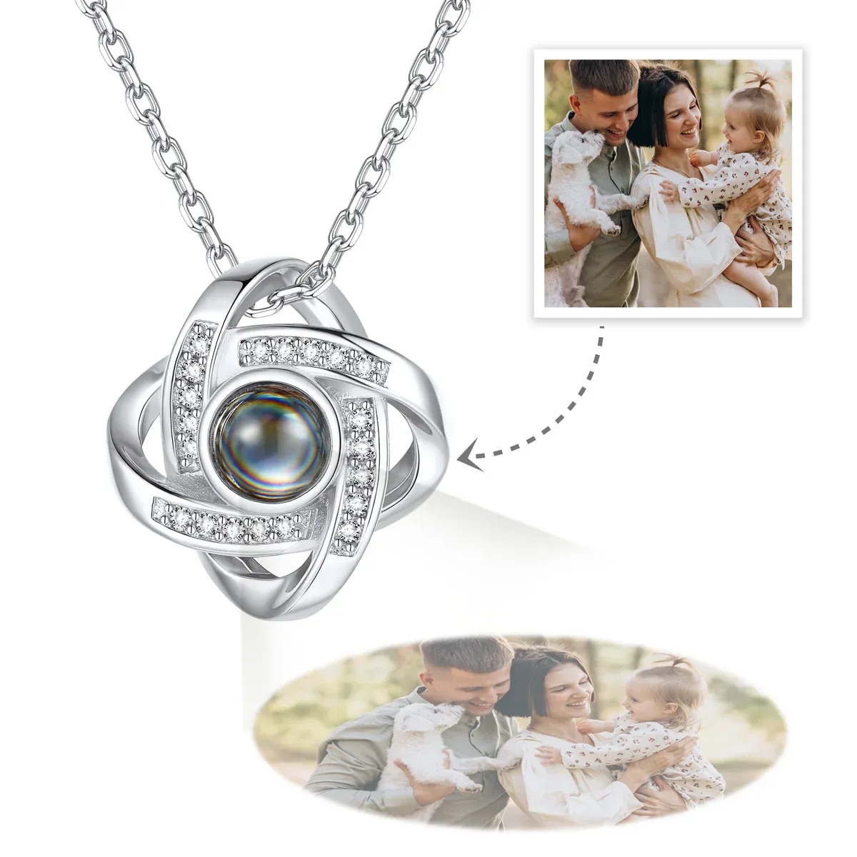 Personalized Love Knot Photo Projection Necklace for Women