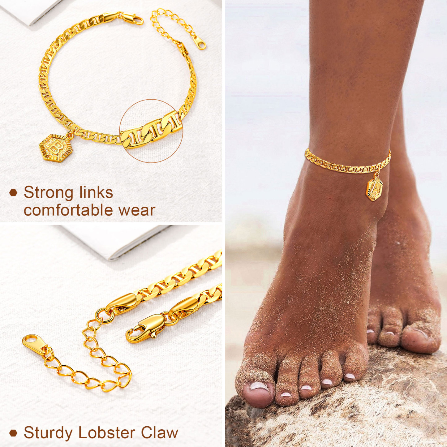 Personalized Mariner Initial Charm Anklet for Women