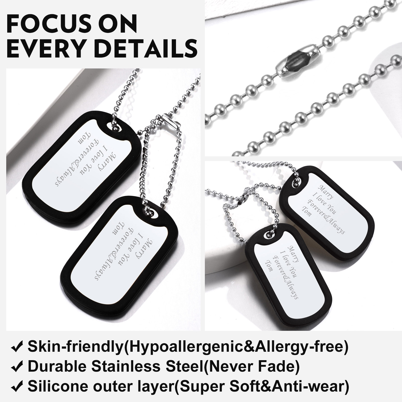 Personalized Army Military Dog Tag Necklace with Silencer for Men detail