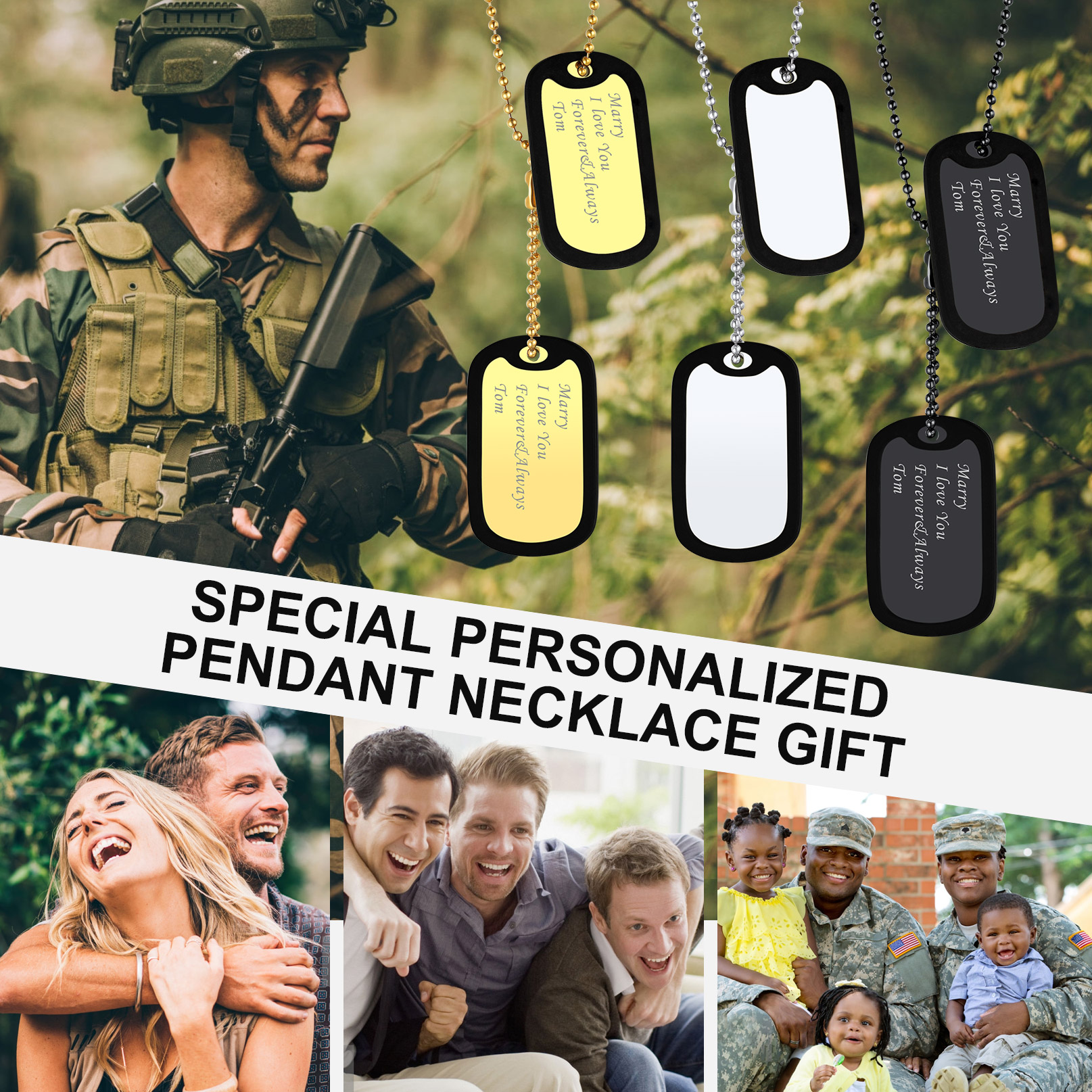 Personalized Army Military Dog Tag Necklace with Silencer for Men gift
