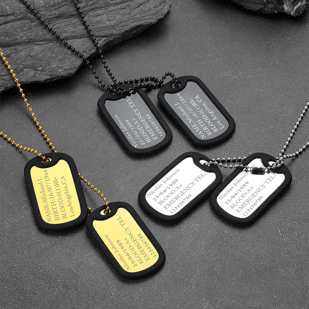 Personalized Military Dog Tag Necklace with Silencer for Men
