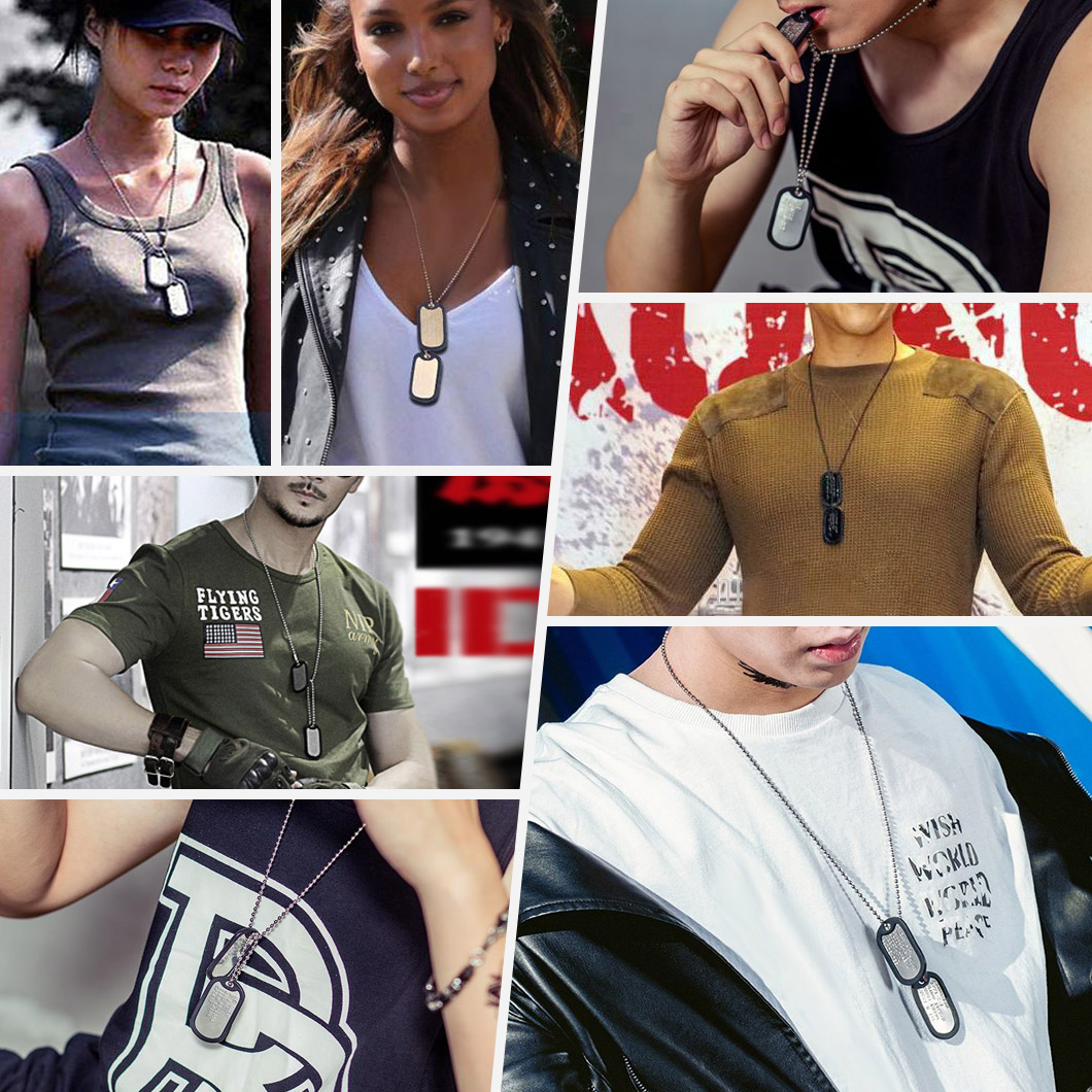 Personalized Army Military Dog Tag Necklace with Silencer