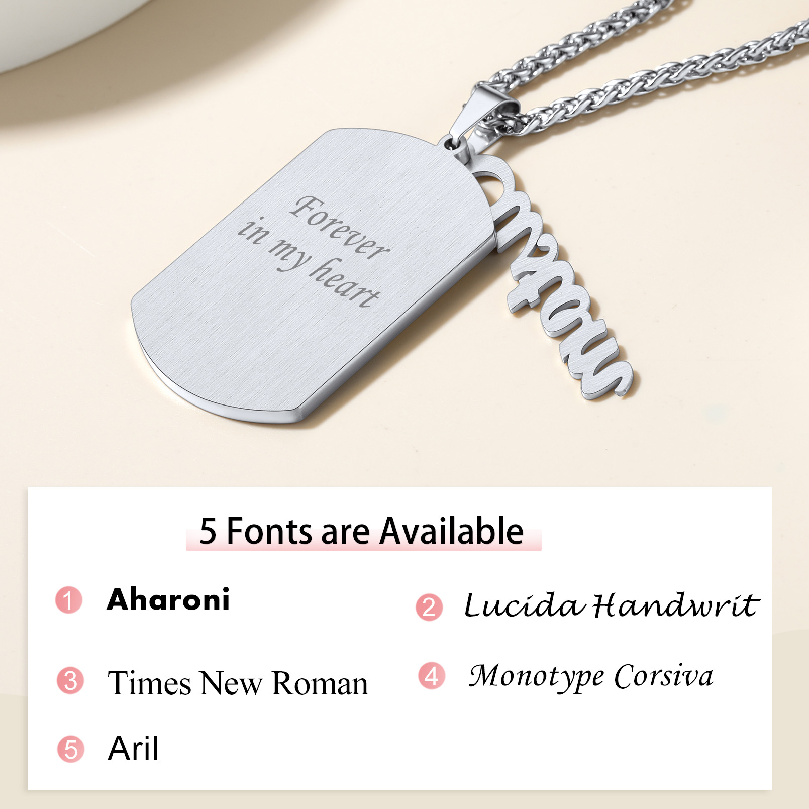 Personalized Photo Pendant Military Necklace Engraved with Name engraved