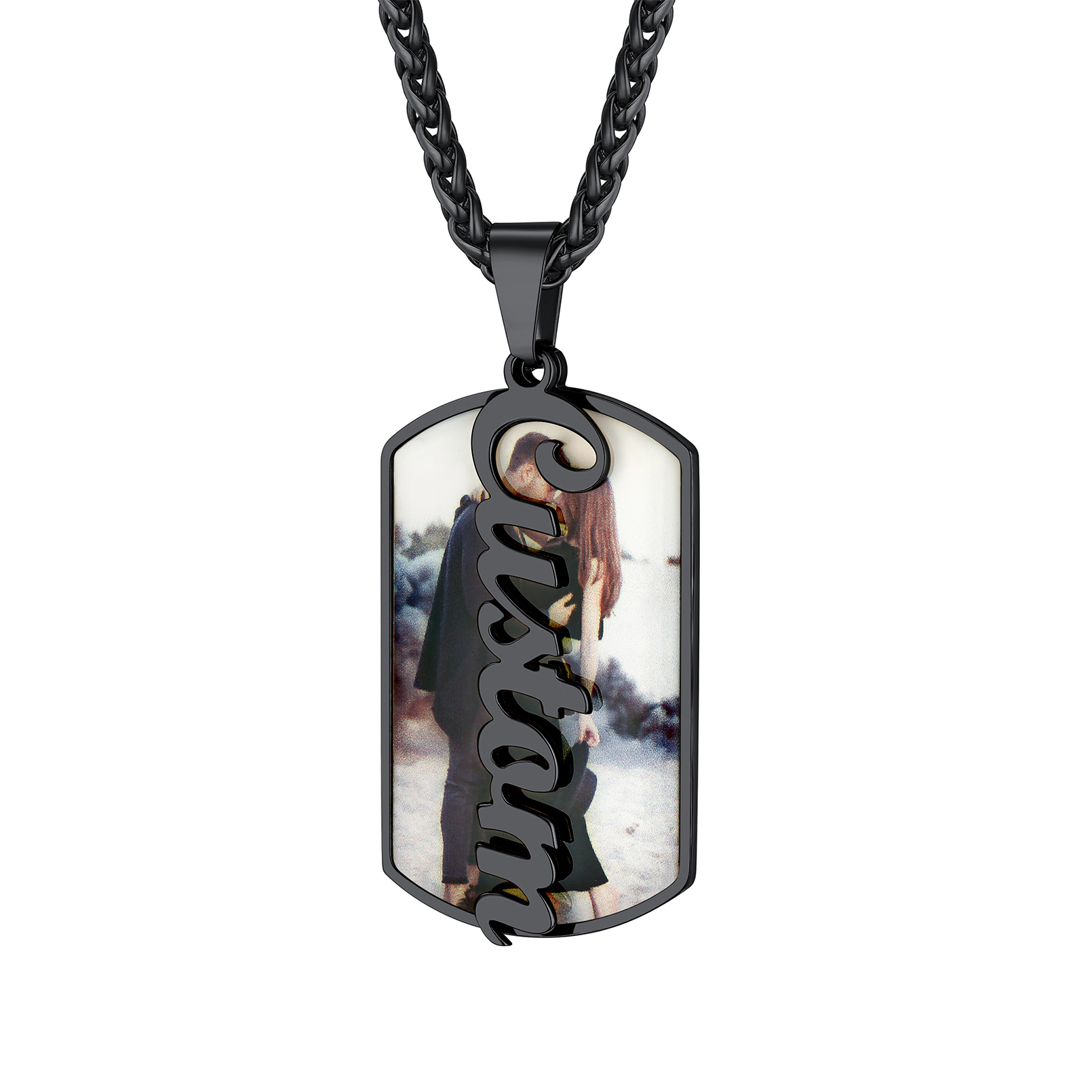 Personalized Photo Pendant Military Necklace Engraved with Name