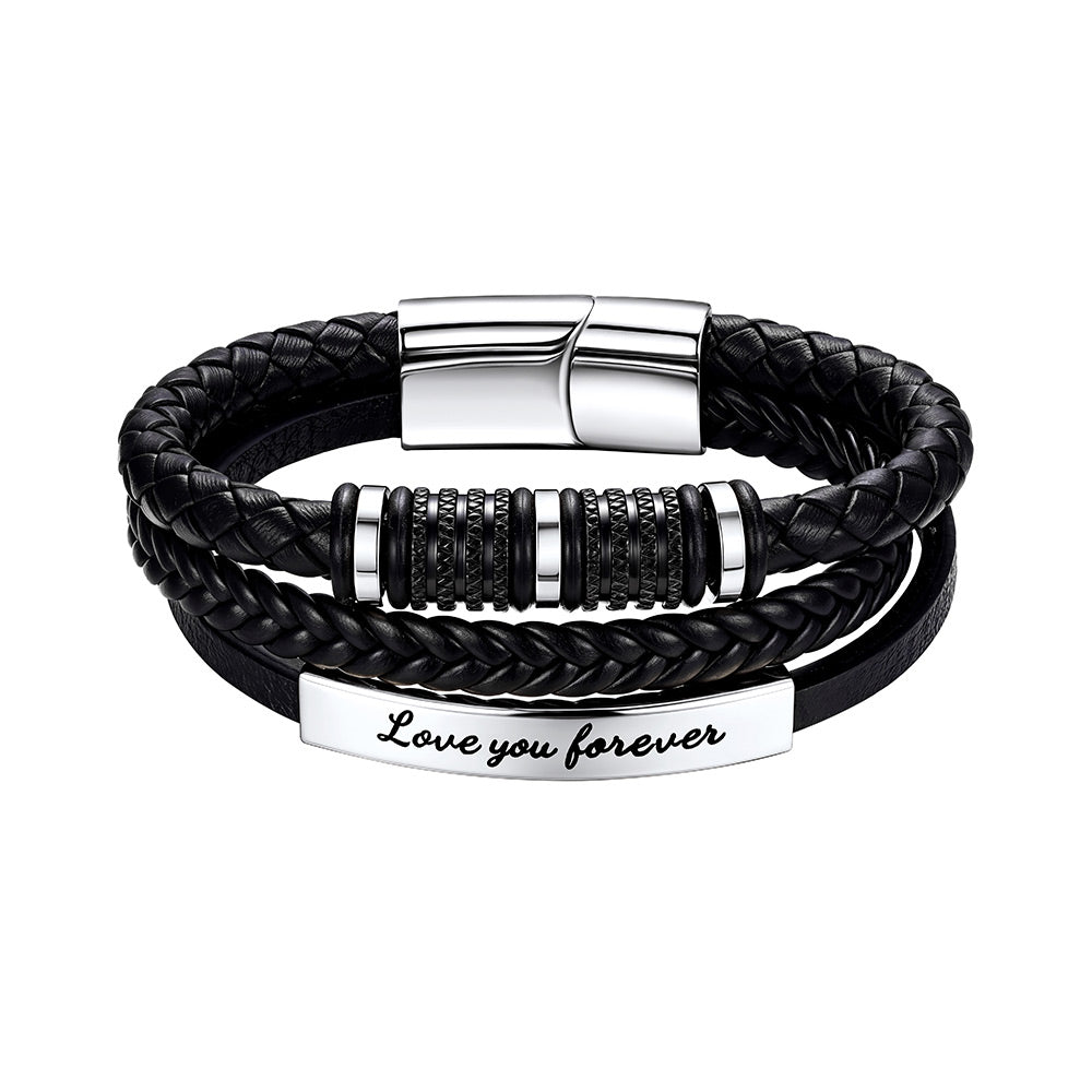 Personalized Multi-Layer Braided Leather Bracelet for Men