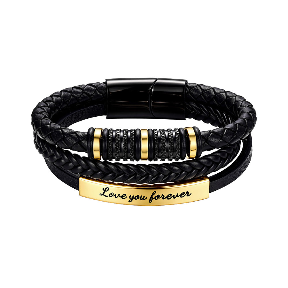 Personalized Multi-Layer Braided Leather Bracelet for Men