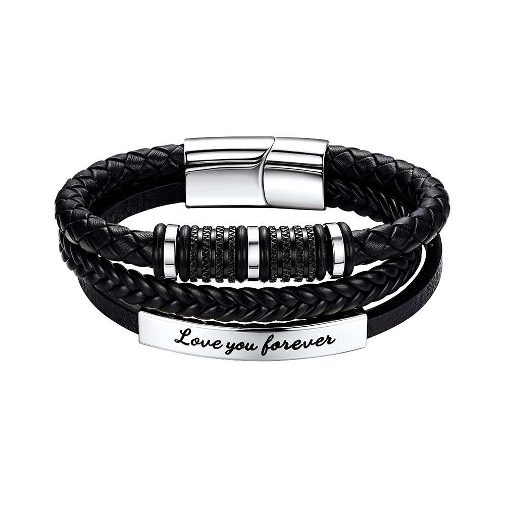ID Tags Cuff Leather Braided Bracelets Custom Wristband Bangle