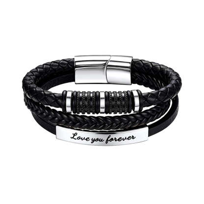 ID Tags Cuff Leather Braided Bracelets Custom Wristband Bangle