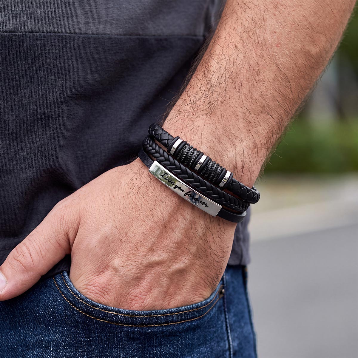 Personalized Multi-Layer Braided Leather Bracelet for husband