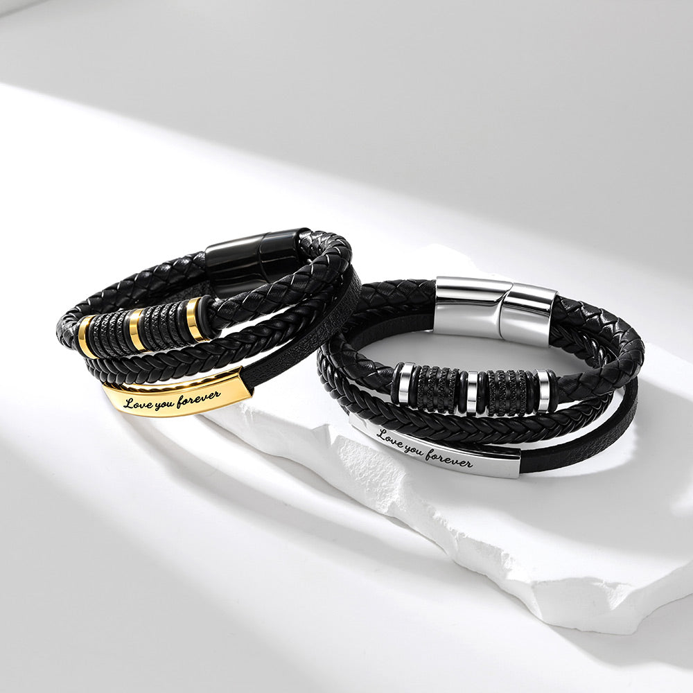 Custom Multi-Layer Braided Leather Bracelet for Men