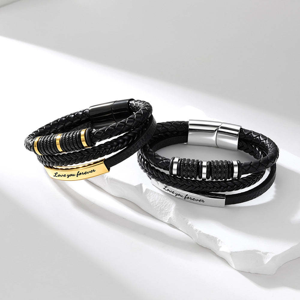 Custom Multi-Layer Braided Leather Bracelet for Men