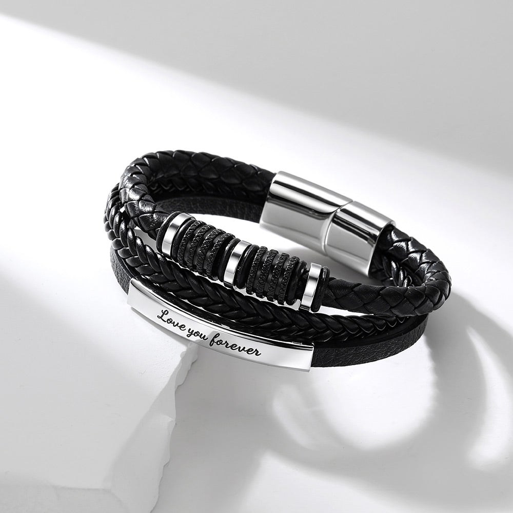 Personalized Multi-Layer Braided Leather Bracelet for Men