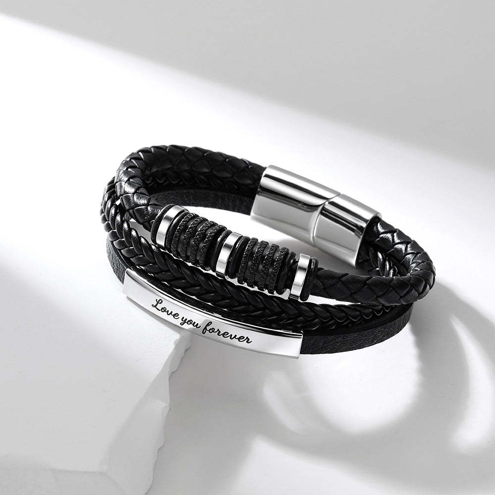 Personalized Multi-Layer Braided Leather Bracelet for Men