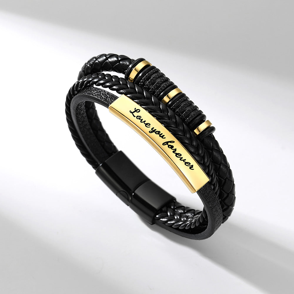 Personalized Braided Leather Bracelet for Men