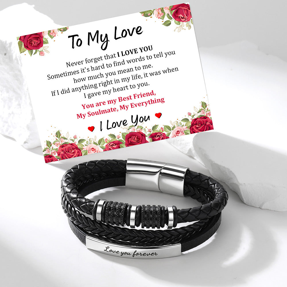 Custom Engraved Braided Leather Bracelet for Men