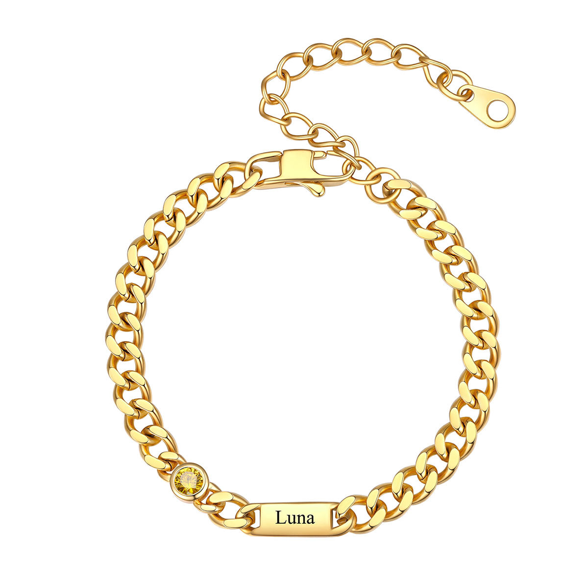 Personalized Multi-Name Cuban Chain Birthstone Bracelet