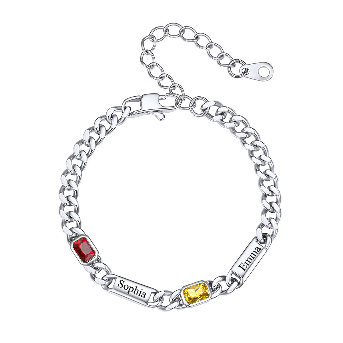 Personalized Multi-Name Cuban Chain Birthstone Bracelet