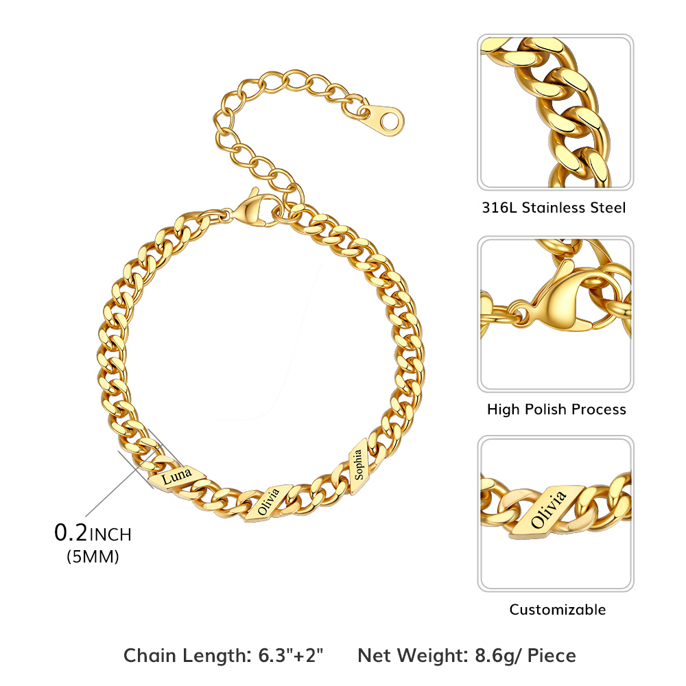 Personalized Multi-Name Cuban Chain Bracelet 5MM Size