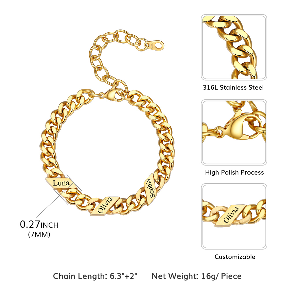 Personalized Multi-Name Cuban Chain Bracelet 7MM Size