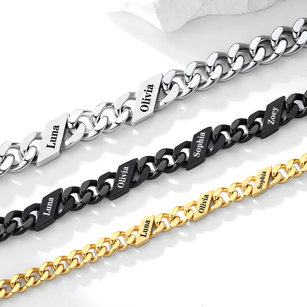 Personalized Multi-Name Cuban Chain Bracelet 5/7/9MM  Mother's Day Gift