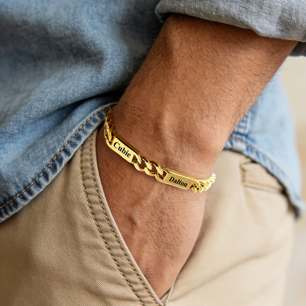 Personalized Multi-Name Cuban Chain Bracelet with Engravable Bars Gift for Boyfriend husband